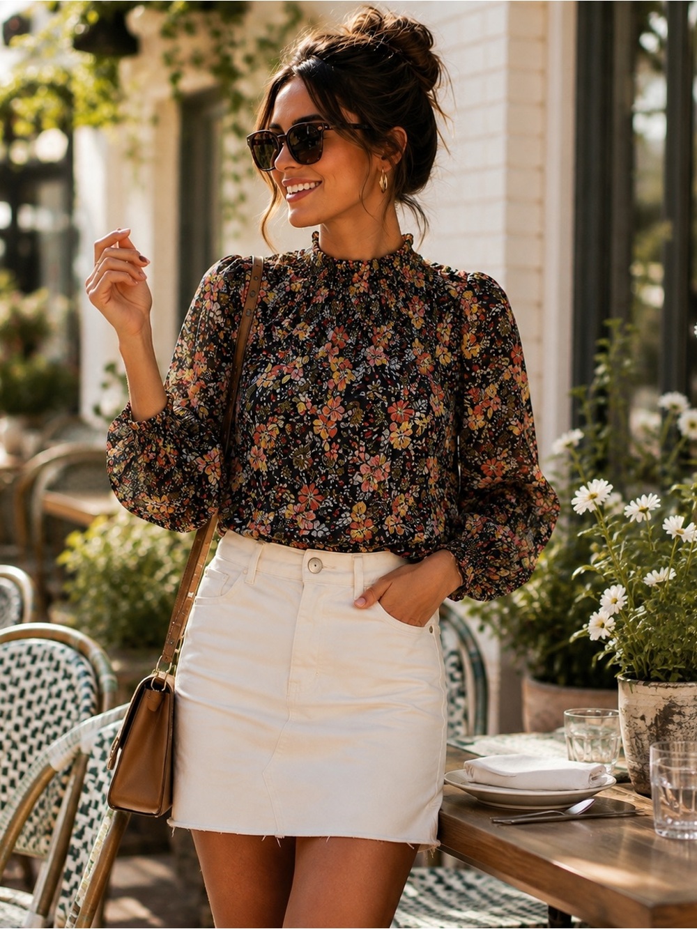 🌸LOFT Petite Floral Smocked Neck Blouse Off Shoulder Top SP